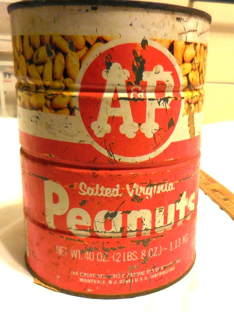1 A & P store  Salted Virginia Peanuts EMPTY tin can no lid 40 Ounces,VTG