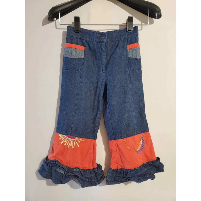 Beetlejuice of London Retro Embroidered Ruffle Bell Bottom Jeans Girls 2T Hippie