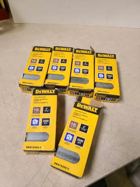 Lot of 6 (2500-Pk) Dewalt Brad Nails 18 Gauge x 2" DBN18200-2