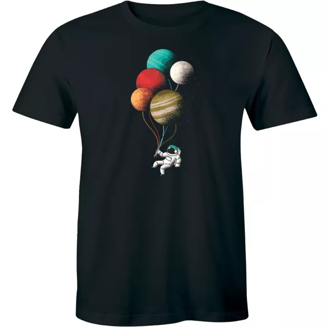 Astronaut Cosmonaut Holding Planet Moon Balloons Men's T-Shirt Gift Tee