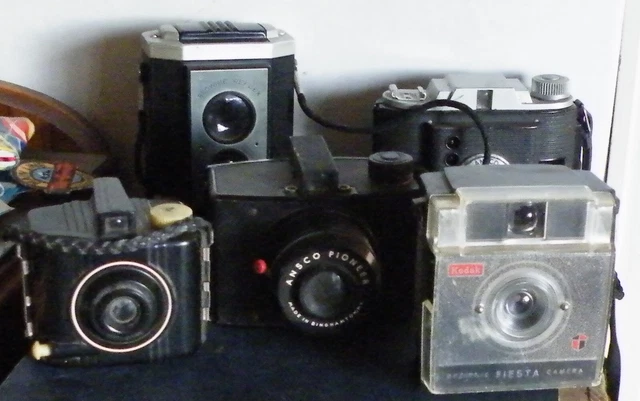 Lote de 3 cámaras en caja vintage, 3 Kodak y 2 Ansco