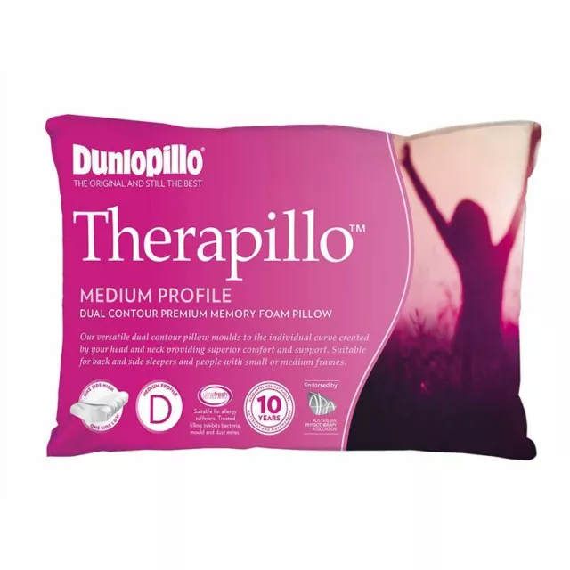 DUNLOPILLO Therapillo Medium Profile Dual Contour Premium Memory Foam Pillow NEW