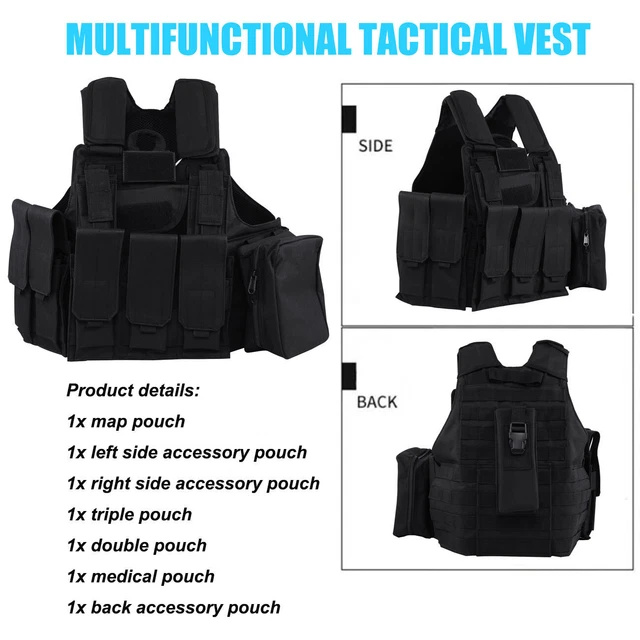 Tactical Vest Military Plate Carrier Molle Adjustable Police Airsoft Combat