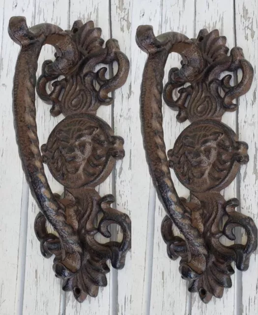 Two Vintage Wrought Iron Door Pulls With Lion Handles House Barn Library Mancave