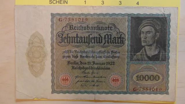 23/1334) Reichsbanknote 10 000 Zehntausend Mark 19.01.1922 Berlin