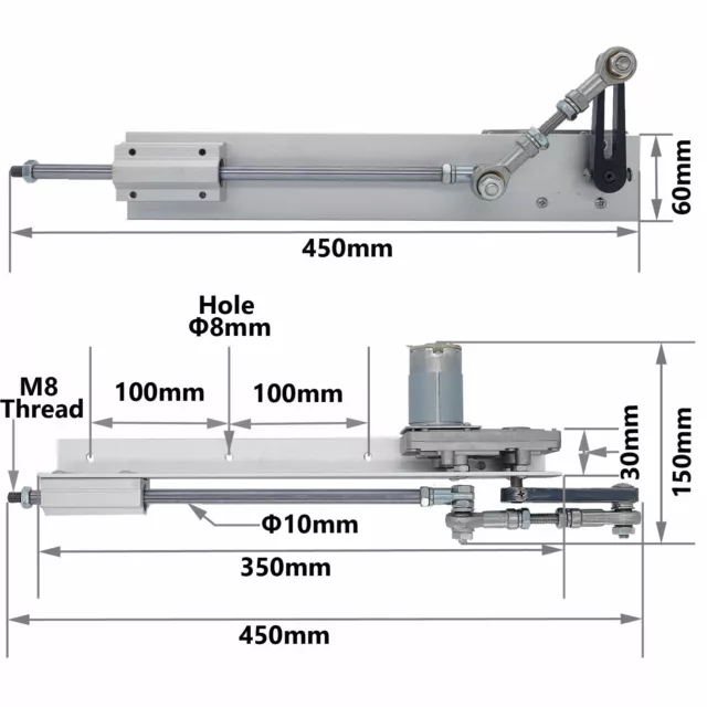 DC 12V 24V Linearantrieb Linear Actuator 80mm 150mm Hubkolbenmotor 120rpm 160rpm 3