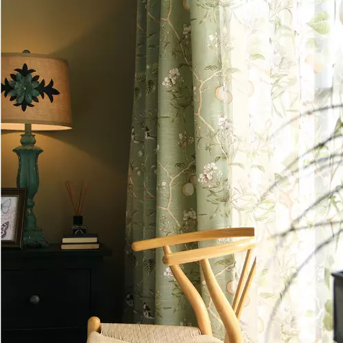 American Rustic Curtain Room Bird Curtain Window Green Drape Tulle Sheer Fabric 2