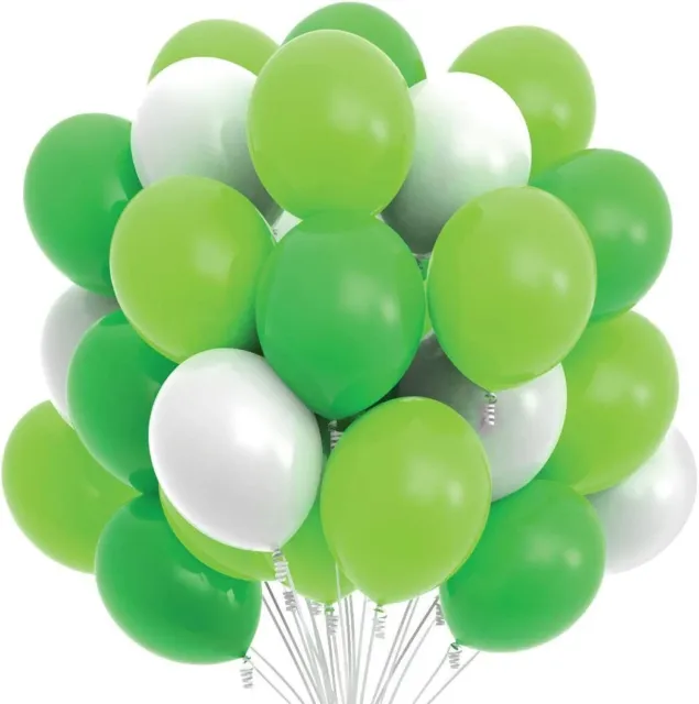 75 x globos de fiesta de 12 pulgadas verdes y blancos con cinta tema decoración de fiesta