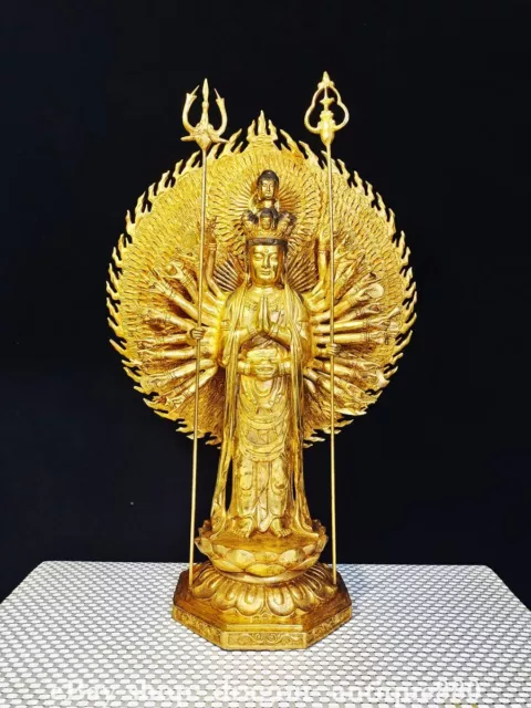 24" Chinese Buddhism Bronze Gilt 1000 Arms Avalokiteshvara of Goddess Statue