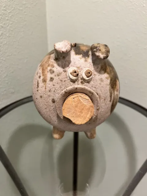Ceramic Art Pottery Piggy Bank Brown Pig with A Cork Nose Vintage