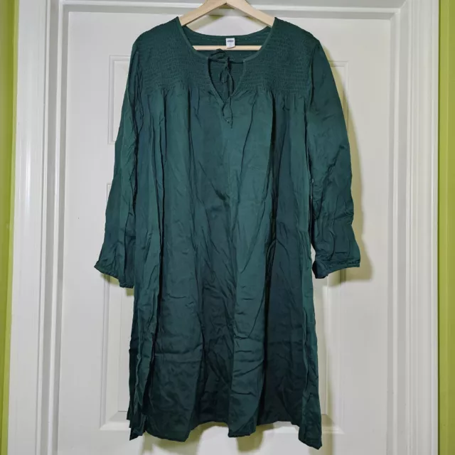 Old Navy Emerald Green Smocked Peasant Dress Long Sleeve Size XL