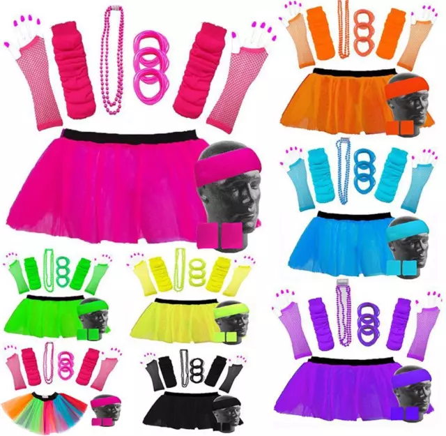 Neon Tutu Set And Accessories 1980S Skirt Fancy Dress Hen Party Costume Uv Rave