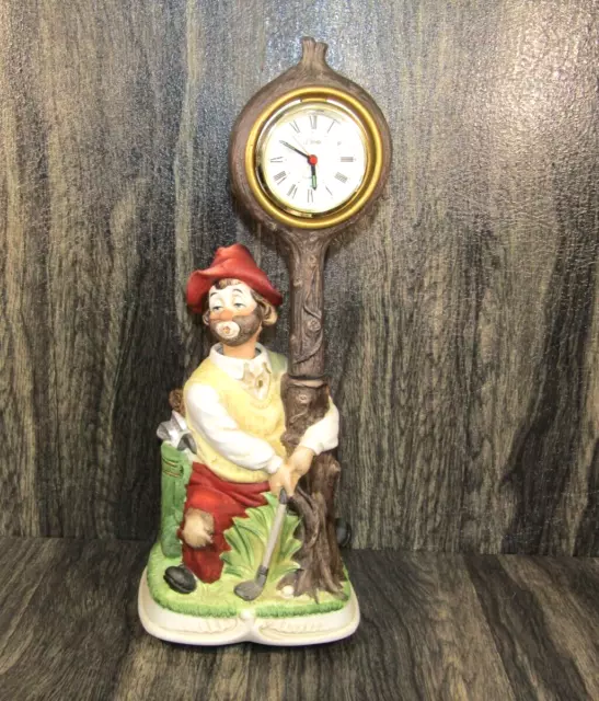 VTG Melody In Motion Willie The Golfer Hand Painted Porcelain Bisque Alarm Clock