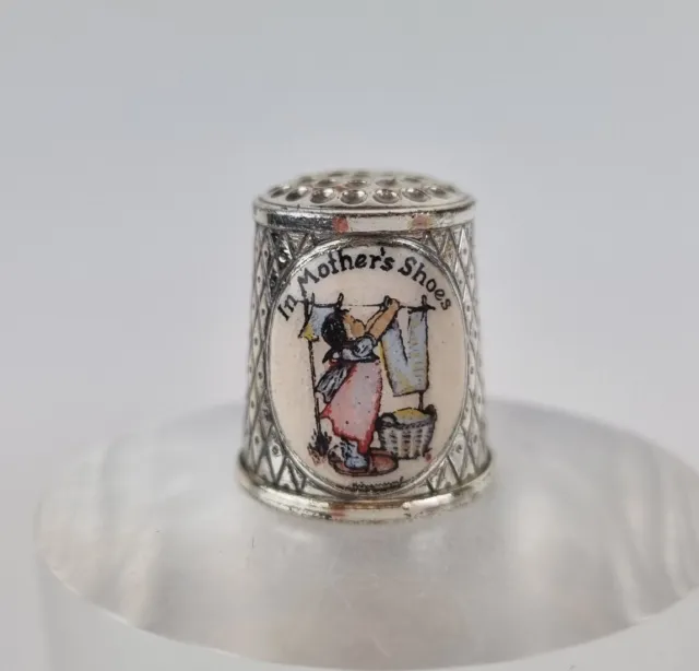 Vintage Versilbert West Germany Silver Plated Hummel Thimble "In Mother's Shoes"