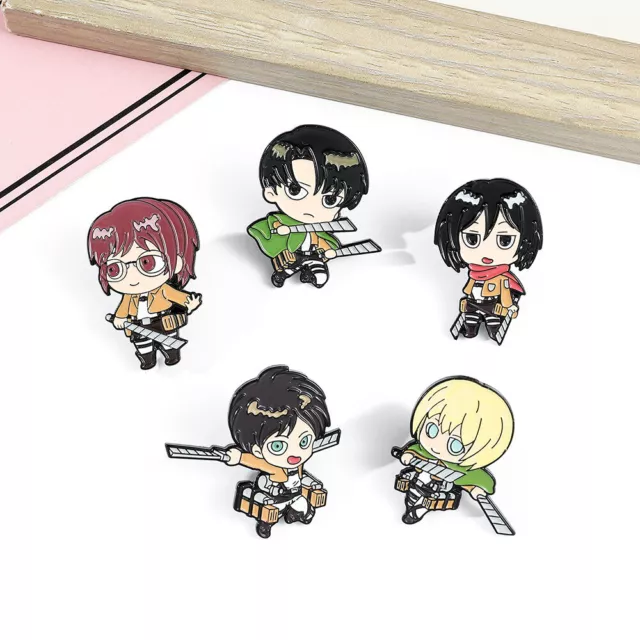 5pcs Attack on Titan Metal Brooch Pin Cosplay Mikasa Ackerman Eren Jaeger Badge