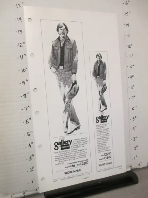 HAGGAR 1976 MEN'S clothing sales ad sheet GALLERY Western check pants ...