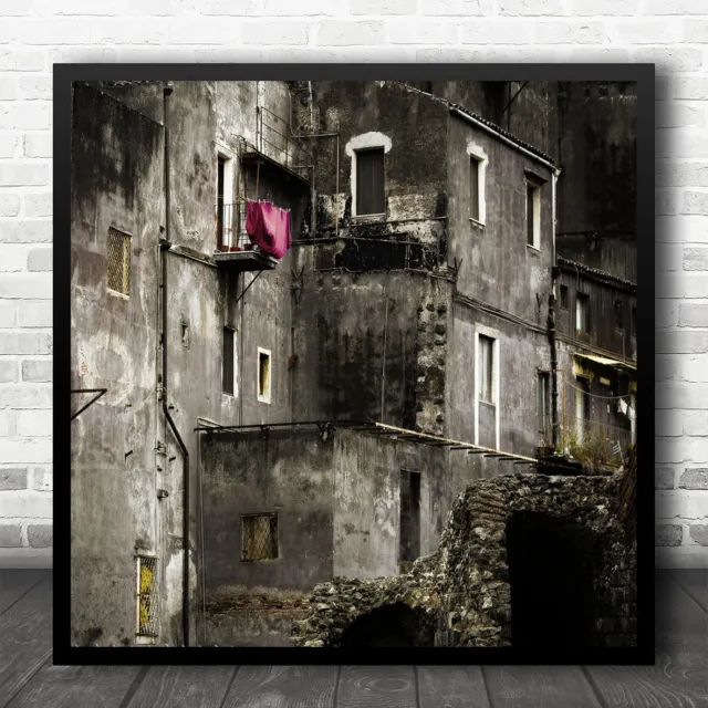 Abandoned Street Building Houses Windows Doors Balcony Cave Tunnel Square Print