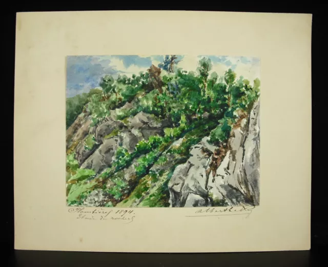 Albert el Roy 1894 Plombières-les-bains Estudio Rocas Acuarela Origin en Caja