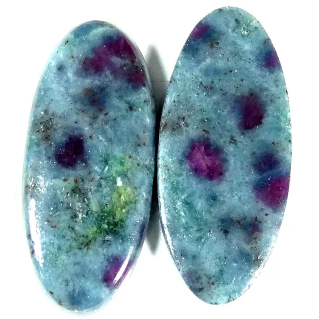 Matched Pair 37.50Cts. 13X29X5mm 100% Natural Ruby Kyanite Oval Cab Gemstone