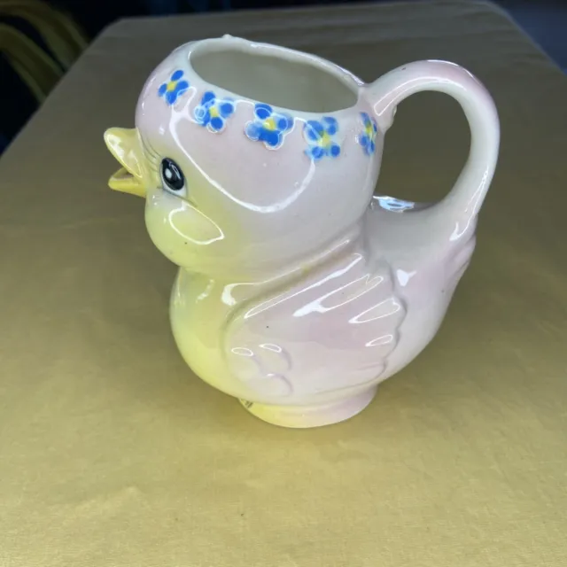 Vintage Ceramic Chicken 4-1/2” Creamer Pitcher - CUTE Pink and Yellow pastel