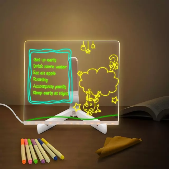 LED Note Board with Colors, Glowing Dry Erase Board with Stand and 7 Colored Pen