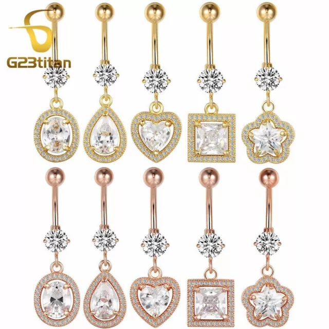 Bright Heart Navel Ring - Zircon Dangling Belly Button Rings Water Drop Pendant 3