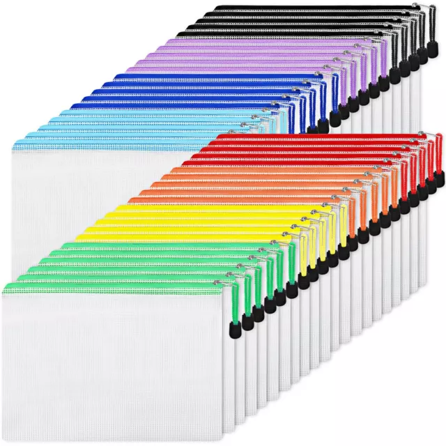 Clear Mesh Zipper Pouches 56 Pack for Organization (13.5 x 9.5")Letter Size A4
