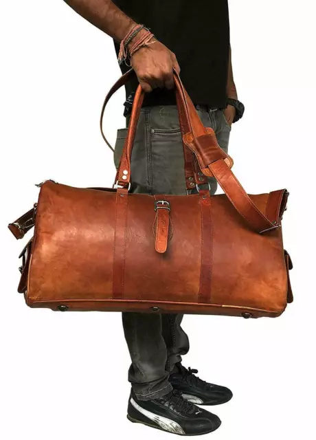 Brown Luggage Leather Overnight Weekend Travel Duffle Bag Carry-On Airplane Bag