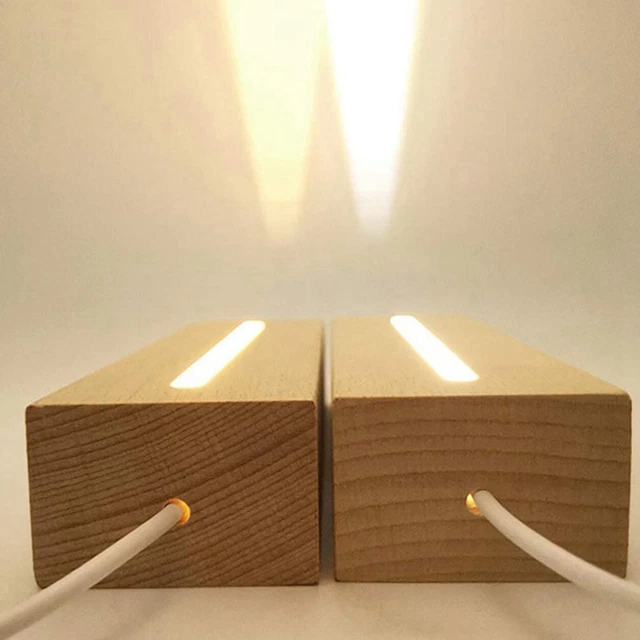 Led Rectangular And Rounded Lights 2X WOODEN RECTANGLE Light Base,Wood LED Display Base Pedestal Light ...