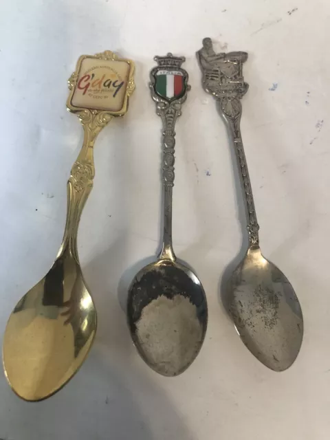 Lot of 3 Silverplate Souvenir spoons. Brussels Italy and Australia