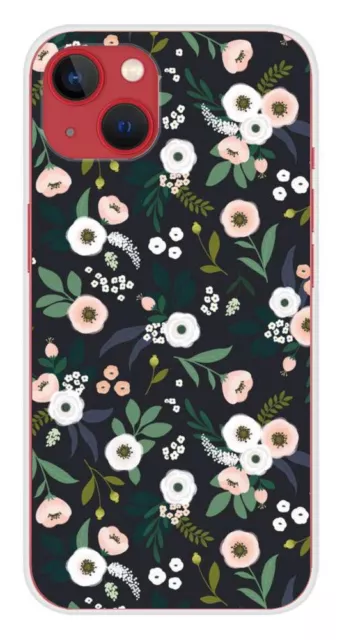 Coque en silicone imprimée compatible Apple iPhone 13 Flowers Noir
