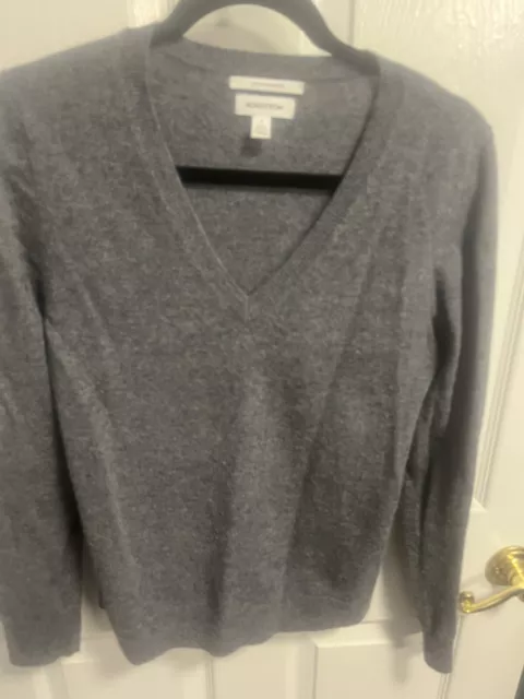 Nordstrom Women's Gray 100% Cashmere V-Neck Sweater Size Small