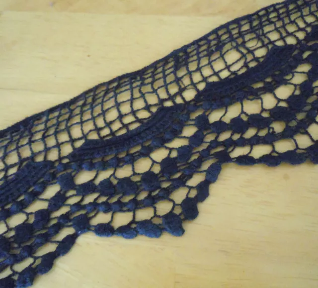 4'' Wide Rayon Venise Vintage Victorian Floral Lace Trim Dark Blue s0266