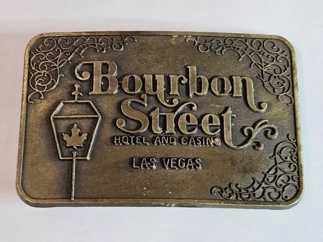 VTG Brass Bronze Tone Vintage Bourbon Street Hotel Casino Las Vegas Belt Buckle