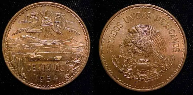 MEXICO 1954 20 Centavos Ch BN UNC