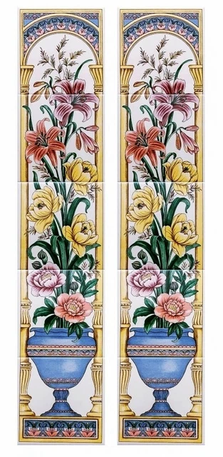 Victorian Lilies Ceramic Tile Mural Decorative 5 Tiles 75 cm x 15 cm Fireplace 3