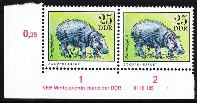Briefmarken DDR Mi Nr. 2034 Zwergflusspferd Druckvermerk DV WPD 1 **