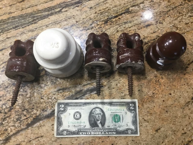 Lot Of 5 Vintage Glazed Brown Ceramic Porcelain Electric Insulator Thomas