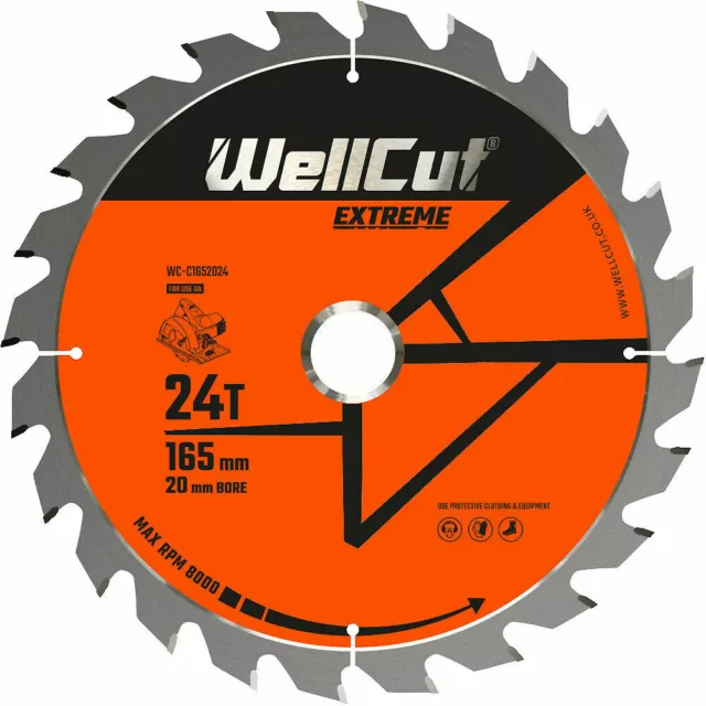 WellCut TCT Circular Saw Blade 165mm x 24T x 20mm For HD18CS,M18CS55,GKS18