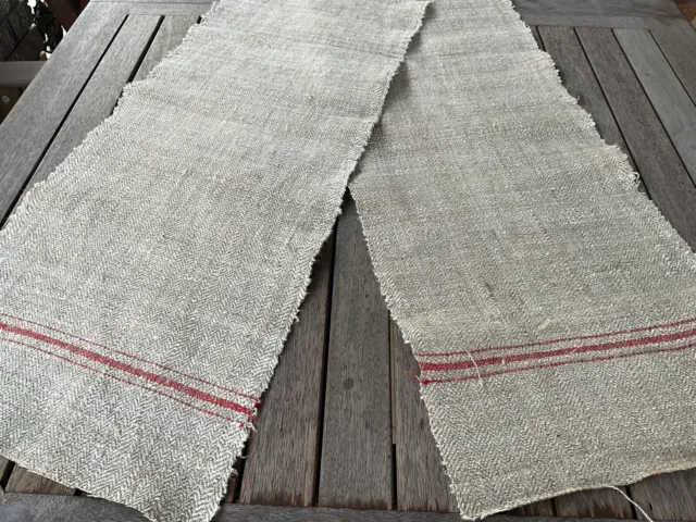 Antique Handwoven Linen Towel Table Runner Old Homespun Fabric Red Stripes