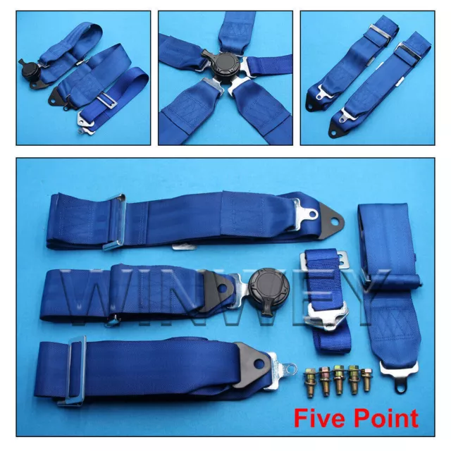 Seat Belt 5 Point Racing Harness Kit Quick Release Track / Race / Drift Car Blue