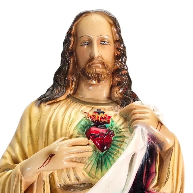 VINTAGE SACRED HEART Jesus Statue Figure Chalkware Plaster Beautiful 25