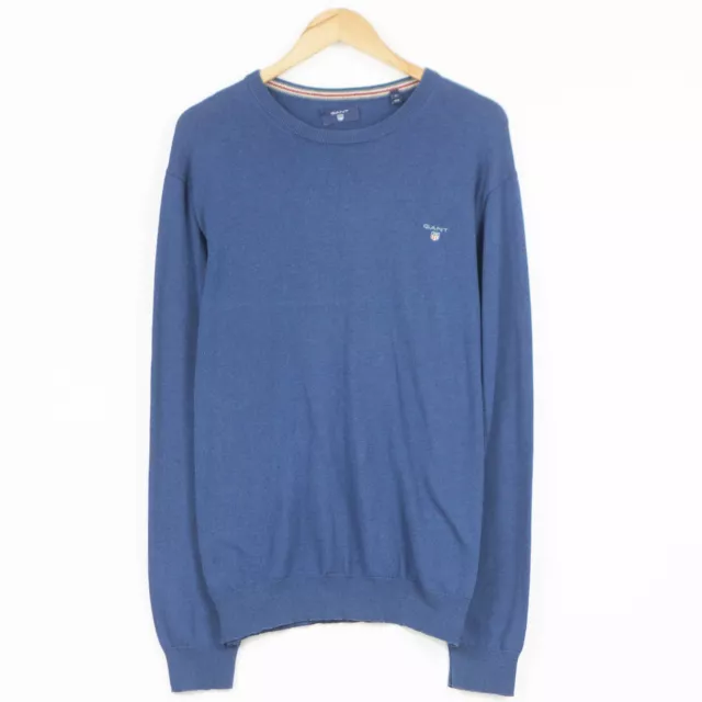 GANT Rotondo collo Maglione Blu Logo Scudo Uomo Taglia XL