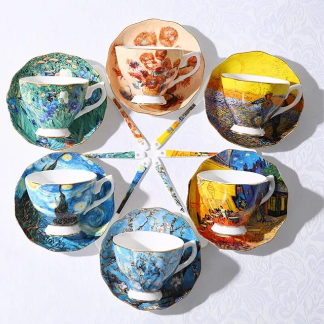 Van Gogh Art Painting Coffee Cup Mug Tea Mugs With Spoon Saucer The Starry Night
