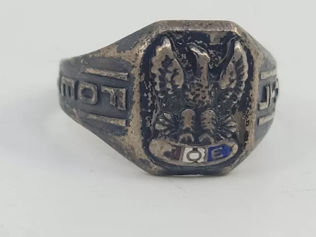 Vintage FOE Fraternal Order Eagles Sterling Silver Mens Ring Sz 9 Antique Patina