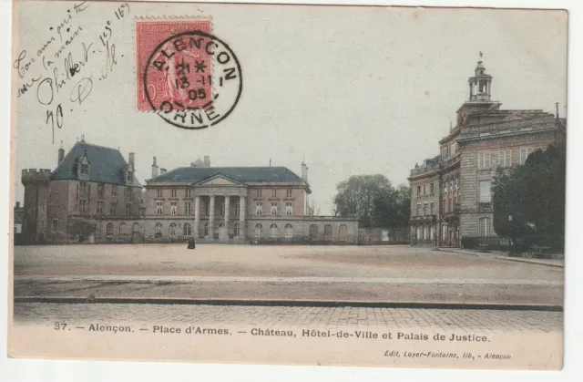 ALENCON - Orne - CPA 61 - l' hotel de Ville & Palais de Justice - carte couleur