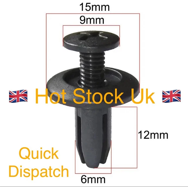 20 Clip Rivetti In Plastica Per Auto - Fissaggio Parafango E Paraurti - Foro Da 6 Mm, Testa 18 Mm - Colore Nero - 4