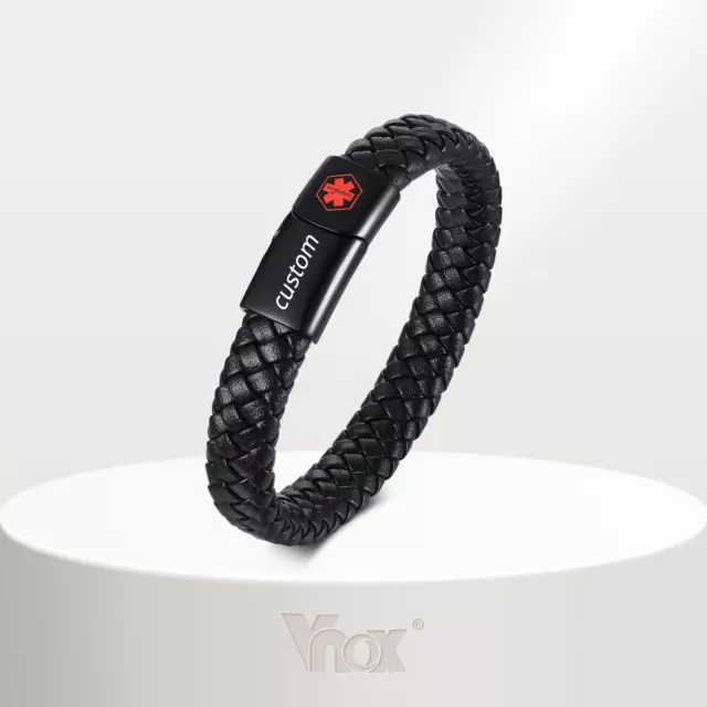 Vnox Free Engraving Customize Emergency Alert ID Medical Bracelets Men Bangle