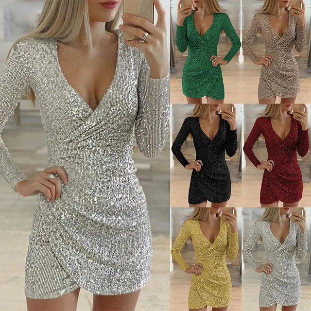 Sequin Puffed Sleeve Bodycon Party Dress    fg2592