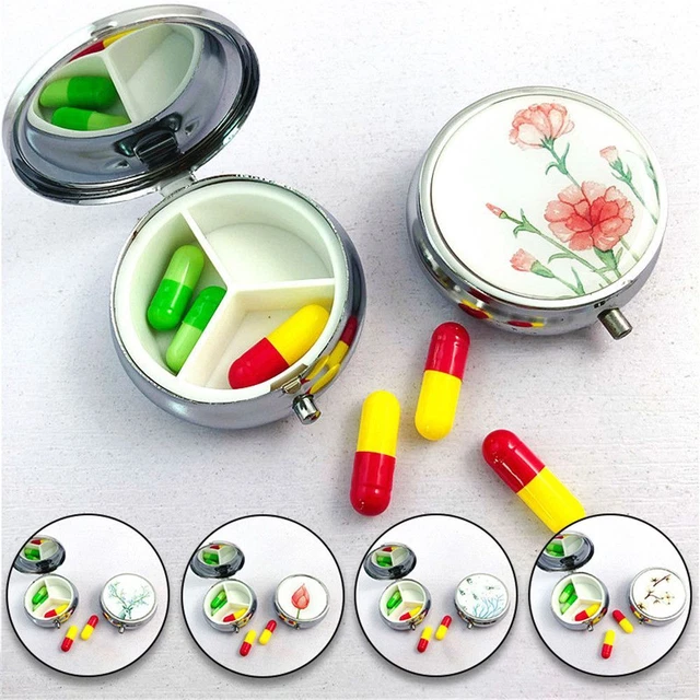 Contenedor de almacenamiento de maquillaje de viaje de metal caja de píldoras estuches organizador de medicamentos